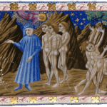 Dante and Virgil before Forise Donati, who explains the punishment due to the Gluttons, who see food they cannot reach