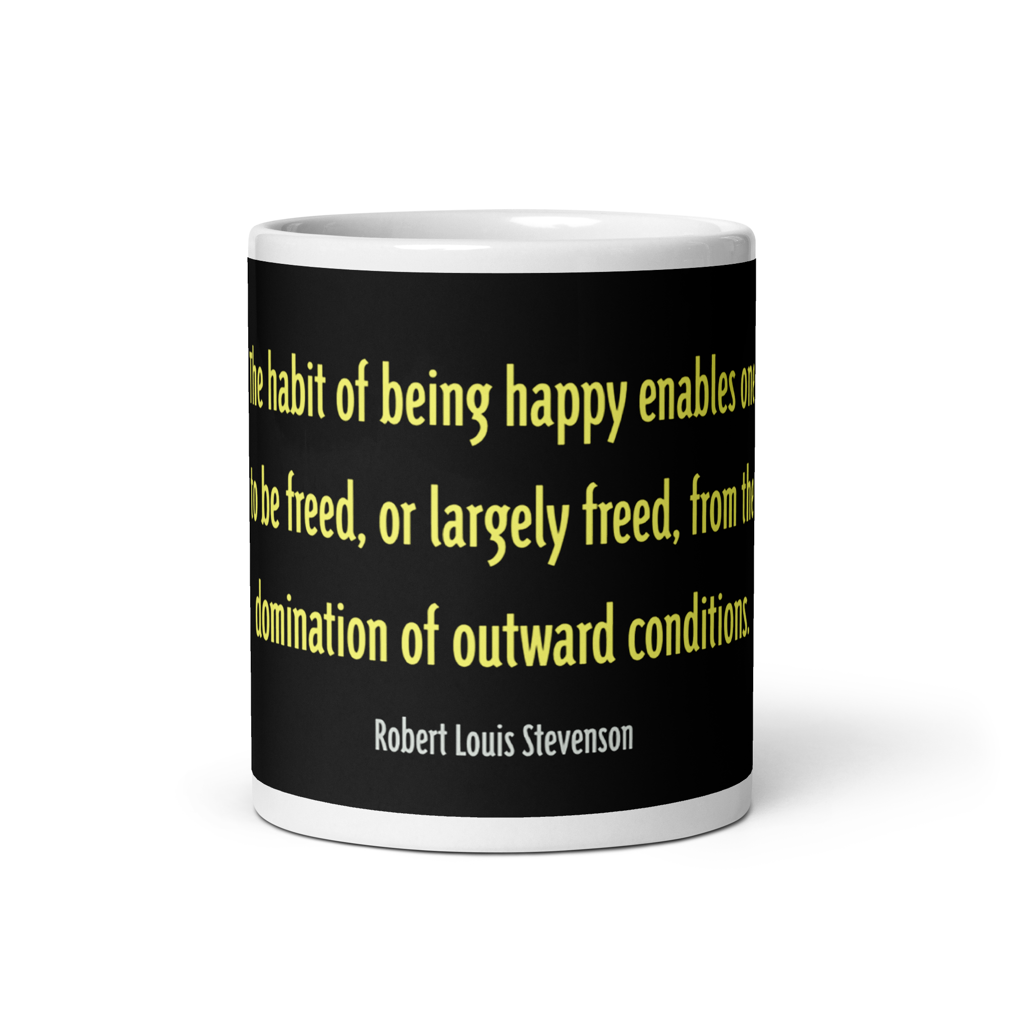 "The habit of being happy" Mug, Robert Louis Stevenson